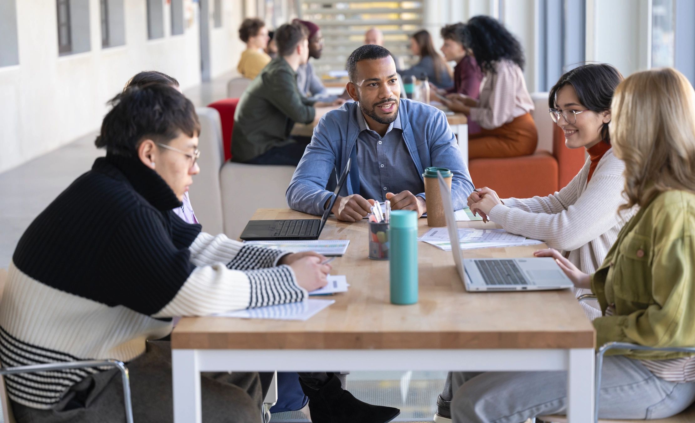 Diverse team meeting in a modern office